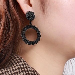 SOLD!! Black Circle Encrusted Earrings